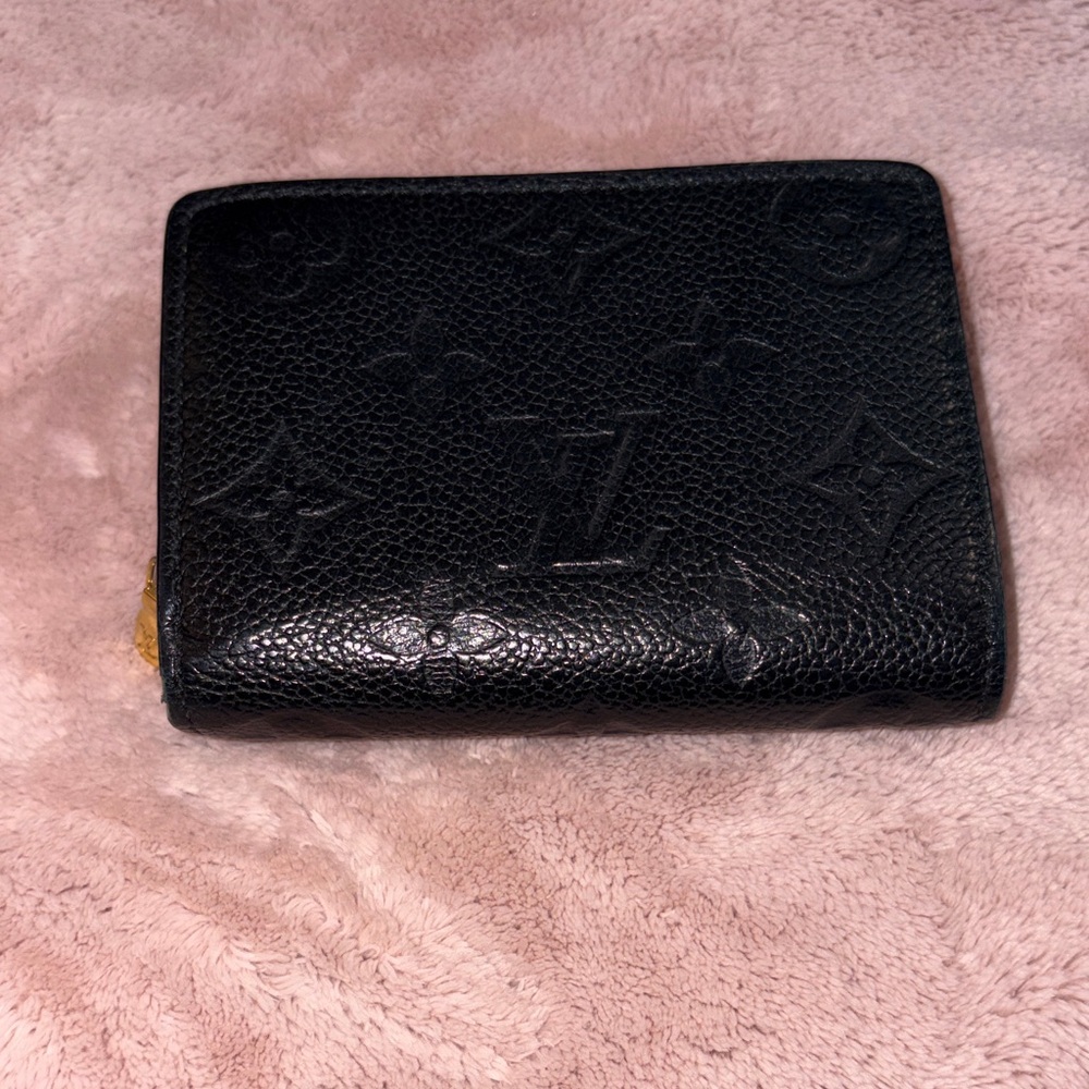 Louis Vuitton Black Embossed Zip Wallet with Gold Accent